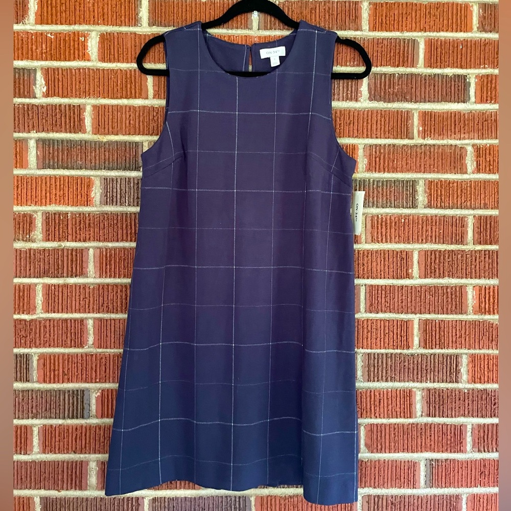 ON 34TH NAVY AND WHITE PLAID SHIFT DRESS
